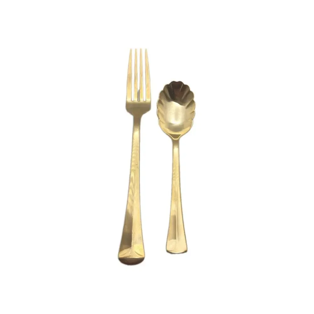 Reed & Barton Baquette Golden Satin Fork & Sugar Spoon 18/10 Stainless Vietnam